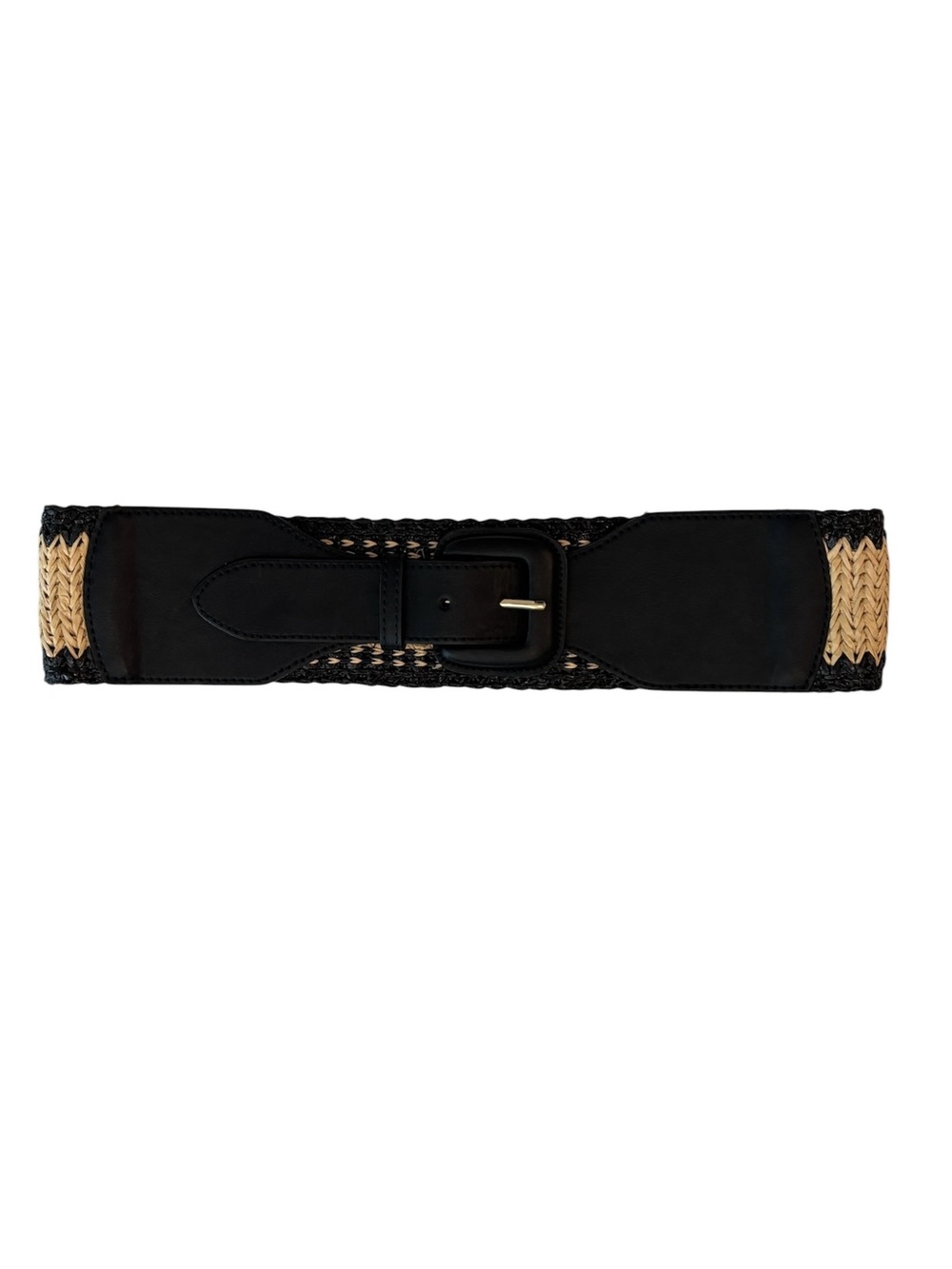 Zara Black & Natural Woven Stretch Waist Belt - Women Accessories